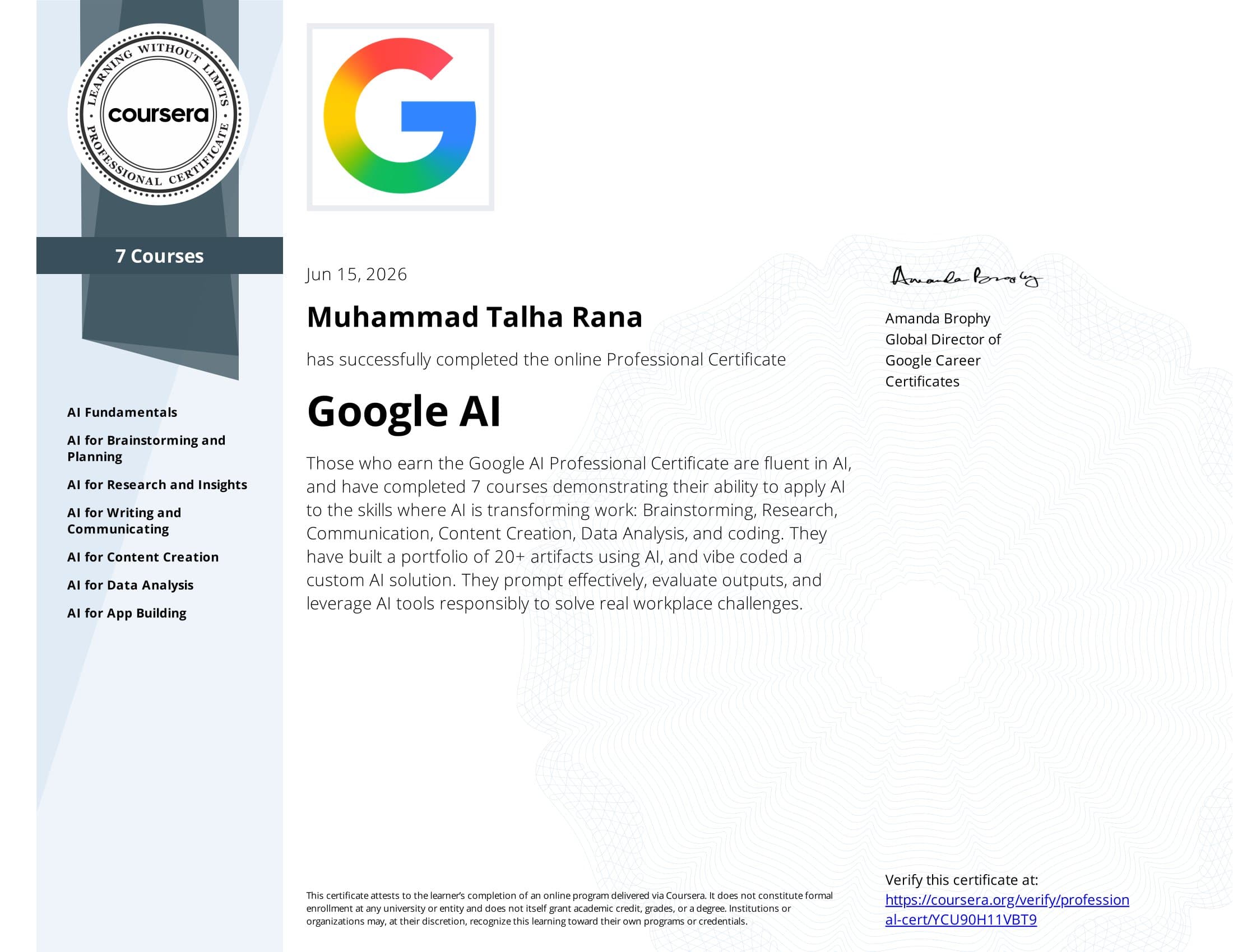 Google AI Professional Certificate β Talha Rana